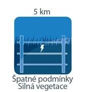 vzdálenost ve špatných podmínkách (silná vegetace) - 5 km